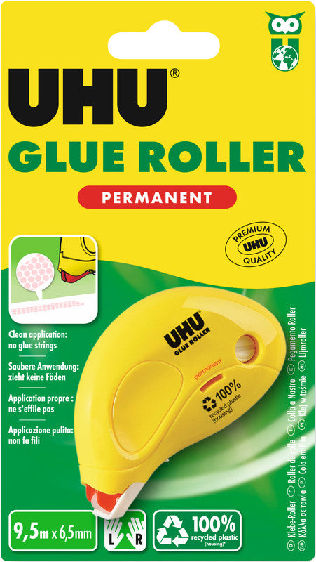 UHU Kleberoller – Roller, permanent, transparent, lösemittelfrei, schnelltrocknend, für Papier, Karton, Fotos