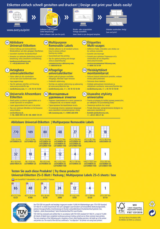 Avery Zweckform – Universal-Etiketten, 38 mm × 21 mm, weiss, Papier, wiederablösbar, 30 Blatt