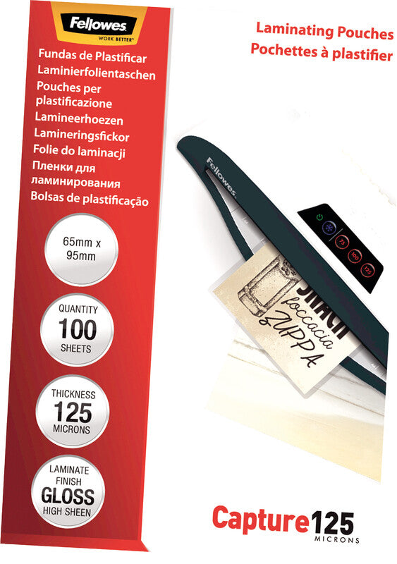 Fellowes Laminierfolien 65 × 95 mm – 125 µm, glänzend, 100 Stück