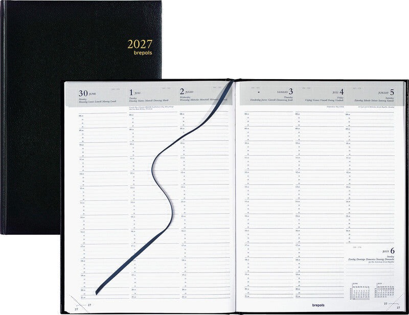 Brepols Omega Agenda – 1 Woche/2 Seiten, gebunden, 21 × 29 cm, 2027, schwarz, FSC