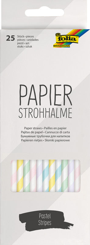 Folia Papierstrohhalme – L 20 cm, Ø 6 mm, mehrfarbig, 25 Stück