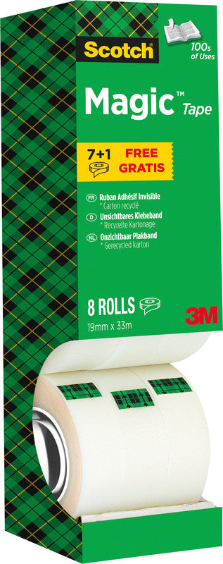 Scotch Büro-Klebeband Magic 810 – unsichtbar, 19 mm × 33 m, transparent, 8 Rollen