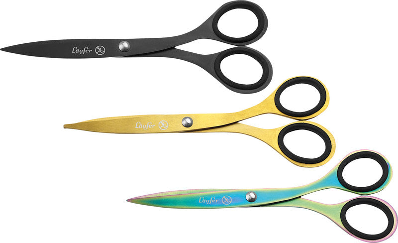 Laufer Universalschere – 17,0 cm, titanbeschichtet, spitz, Gummi, schwarz
