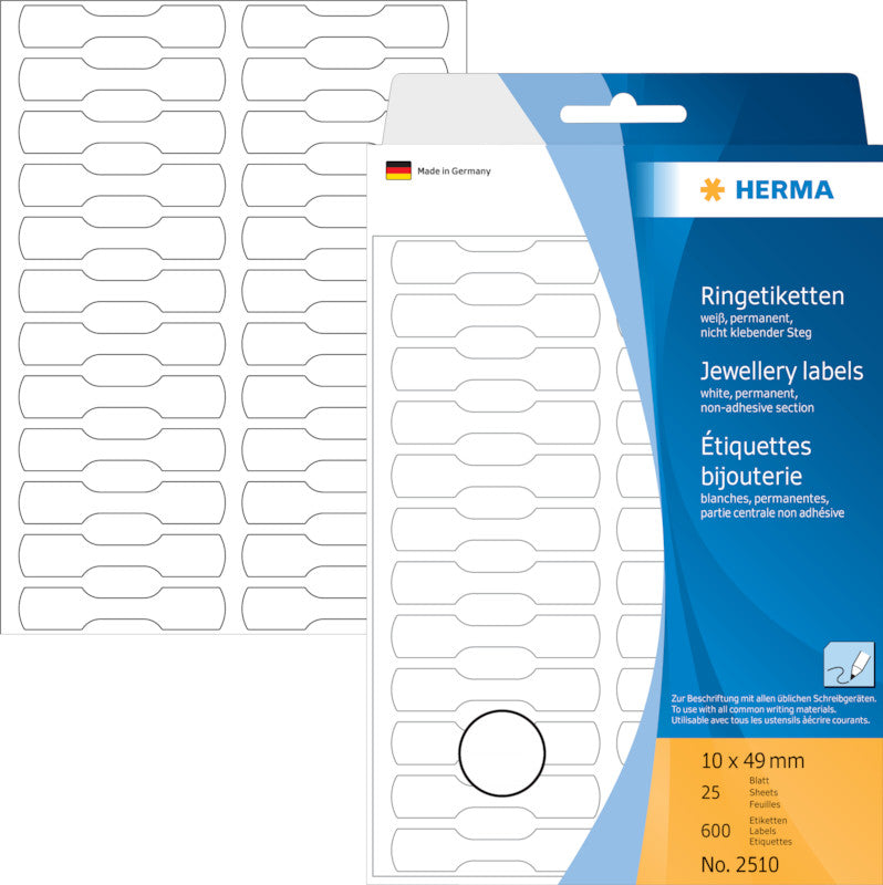 HERMA Schuletiketten – 10 × 49 mm, Abgerundete Ecken, 600 Stk, 25 Bogen, Karton, Permanent Haftend