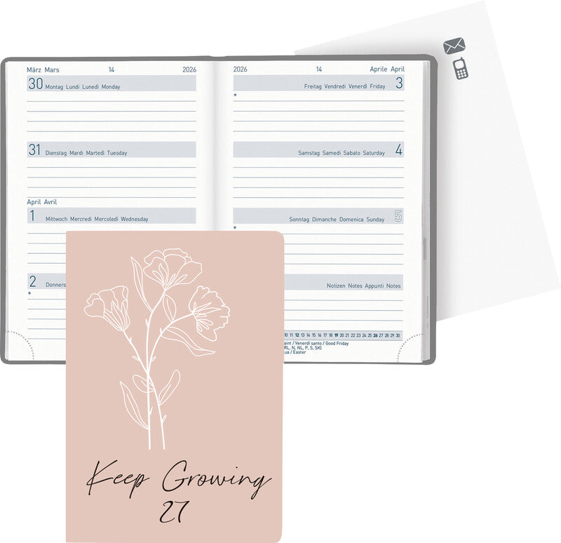 Biella Trend Agenda – 1 Woche/2 Seiten, gebunden, 7,6 × 11 cm, 2027, mehrsprachig, Growing, FSC