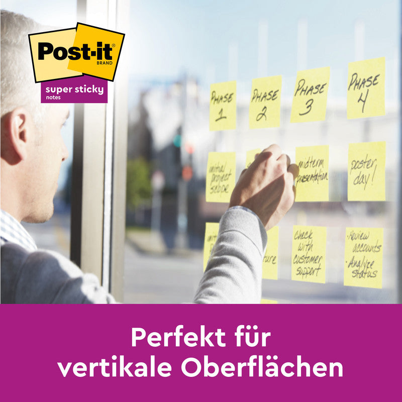 Post-it Haftnotizen Super Sticky – 76×76 mm – gelb, 4×70 Blatt, PEFC