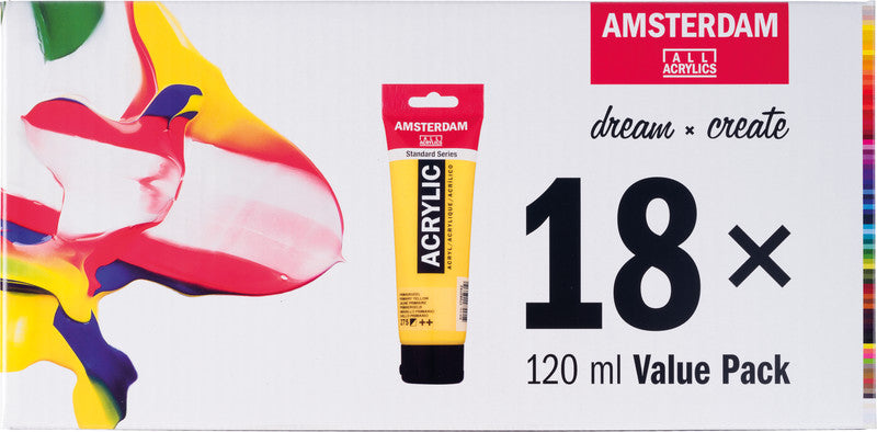 Royal Talens Amsterdam Standard-Serie Acrylfarbe-Set – 18 Farben (18×120 ml (2,16 l))