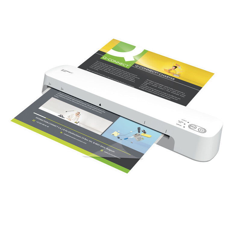 Q-CONNECT S3 Laminiergerät A3 – 2-Rollen, 75–125 µm, Kaltlamination, Aufheizzeit 1 Min., 420 mm/min, Weiss