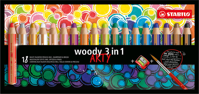 STABILO 3-in-1 Farbstifte Arty – 18 Farben, mit Spitzer und Pinsel, Ø 4,2 mm, PEFC