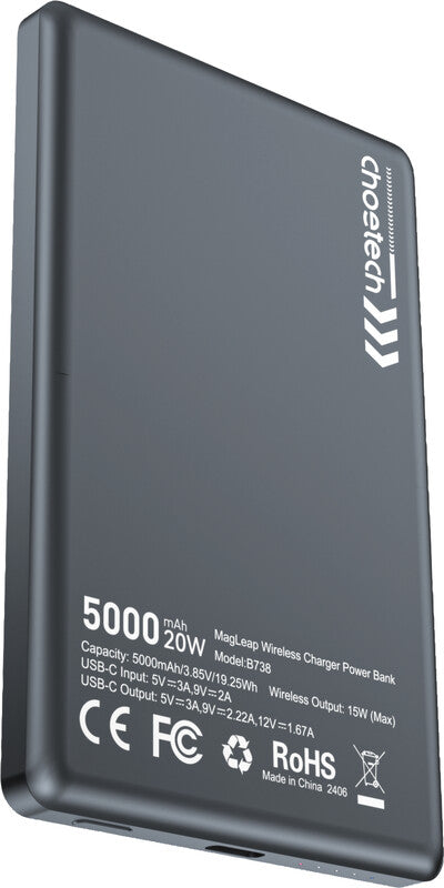 Choetech MagSafe Powerbank 5'000 mAh – 20 W PD, Wireless 15 W, 1× USB-C, schwarz