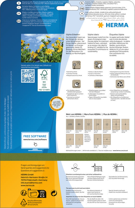 HERMA Drucketiketten, 70 mm × 36 mm, braun, Papier, permanent, Packung 20 Blatt (480 Etiketten)