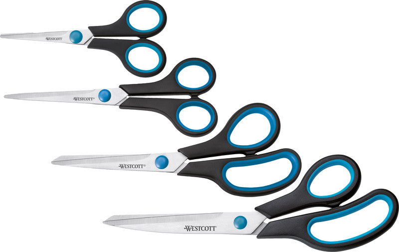 Westcott Universalschere – 14,0 cm, Stahl, für Rechtshänder, abgerundet, Softgrip, Kunststoff, schwarz