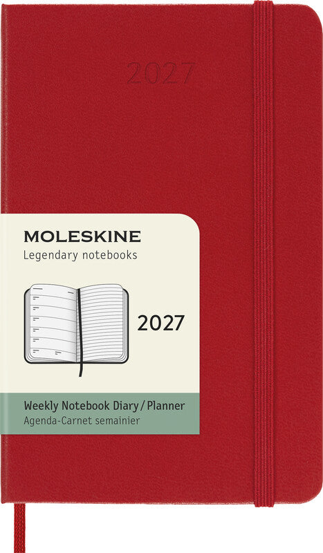 Moleskine Wochenagenda – 1 Woche/1 Seite, gebunden, 9 × 14 cm, 2027, scharlachrot, FSC