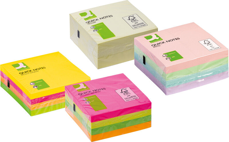 Q-Connect Haftnotizen – 76×76 mm – Mehrfarbig (Neon), 400 Blatt