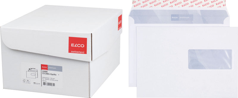 Elco Couvert 220 × 220 mm, ohne Fenster, Haftklebung, hochweiss, 120 g/m², mit Innendruck – 250 Stk.