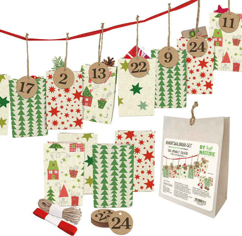 Braun + Company Adventskalender-Set – Nordic Christmas – 24 Papiertüten, aus Graspapier – 90 × 145 × 60 mm