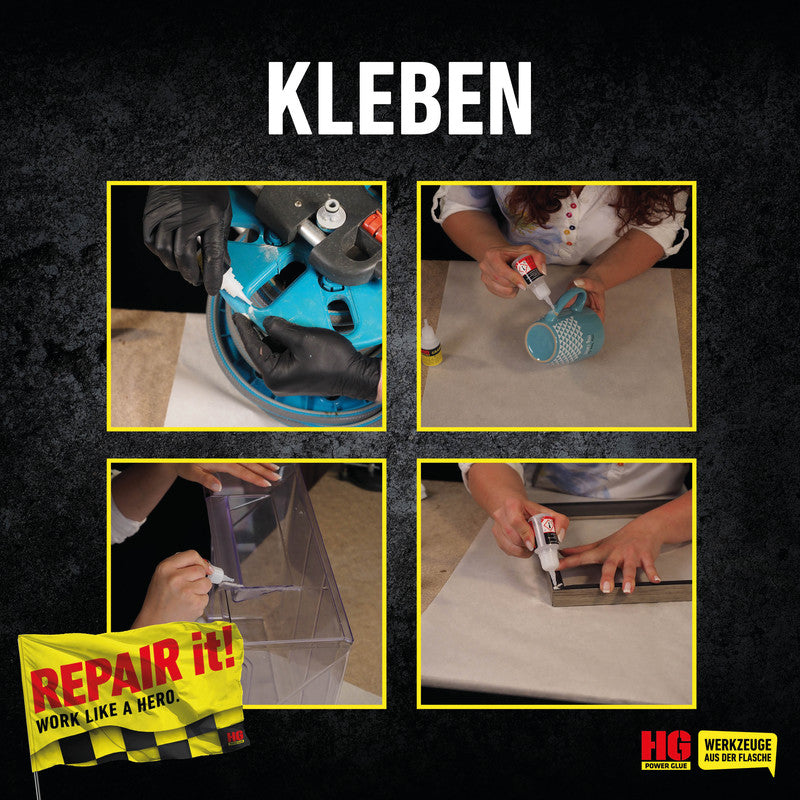 HG Power Glue Klebstoff-Set/Koffer – extra stark, wasserfest, für Haushalt, 5 g + 10 g, −45 bis +115 °C