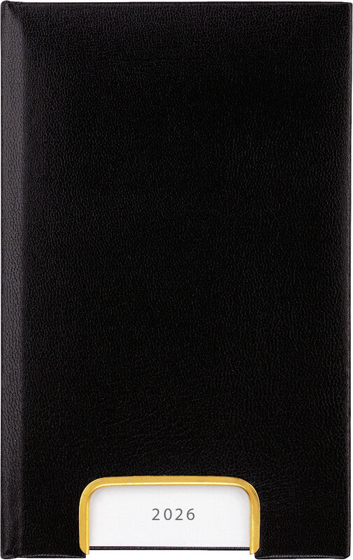 Biella Geschäftsagenda – 1 Tag pro Seite, gebunden, 10,1 × 16,0 cm, 2026, 1-Stunden-Takt, schwarz, FSC