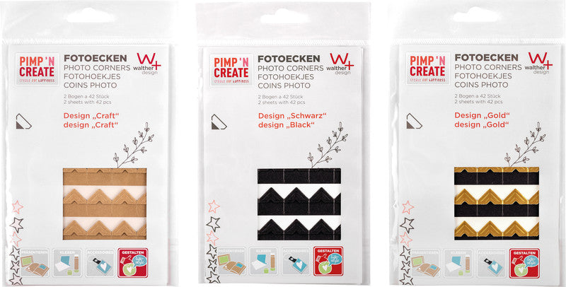 Walther Pimp 'N Create Fotoecken – Blister, permanent, schwarz, lösemittelfrei, für Fotos, Papier