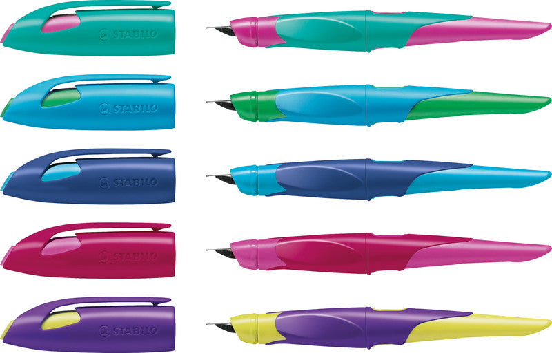 STABILO EASYbirdy – Federspitze M – für Rechtshänder – gelb/violett, blau – Patronen