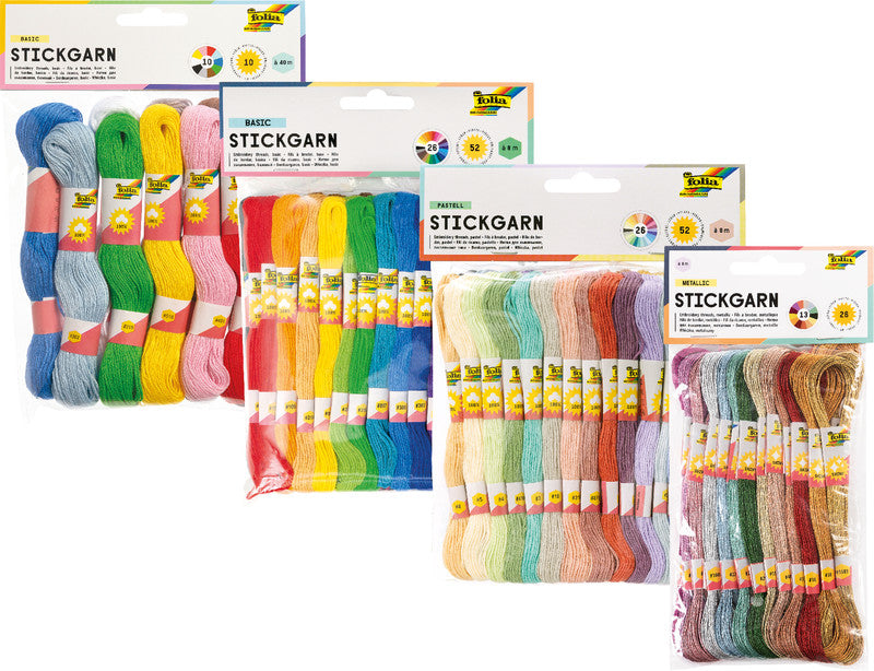 Folia Stickgarn-Set – Baumwolle, mercerisiert, 8 m, Metallicfarben (2 × 13), sortiert – für Sticken