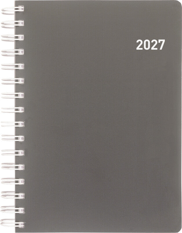 Biella Registra plus Agenda – 1 Tag/Seite, Wire-O, 14,5 × 20,5 cm, 2027, 1/2-Stunden-Takt, Grau, FSC