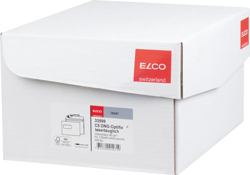 Elco Couvert C5, Fenster links, selbstklebend, hochweiss, 100 g/m², lasertauglich, mit Innendruck – 500 Stk.