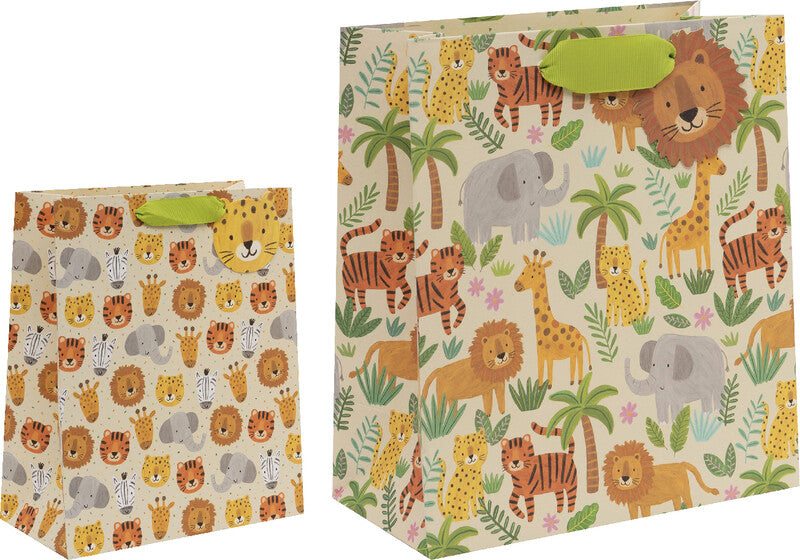 Glick Geschenktasche 'Jungle Joy' – 20 × 10 × 25,5 cm, Papier, mit Satinband, mehrfarbig, mit Folienprägung