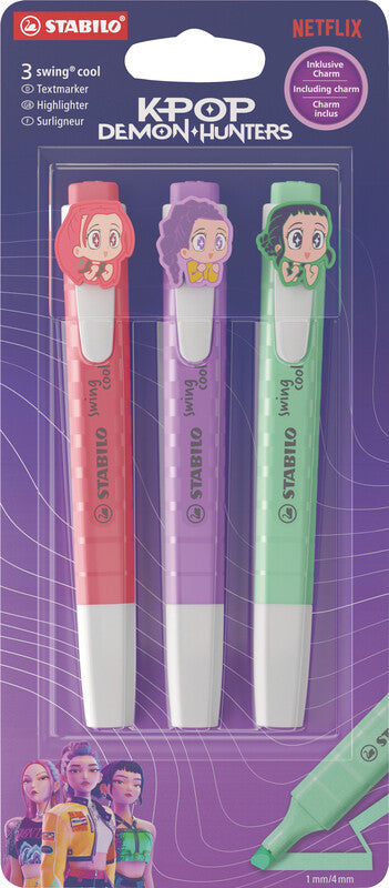 STABILO Textmarker – 3er Set, Farben: Purpurrot/Blau/Sanftorange, Keilspitze 1–4 mm