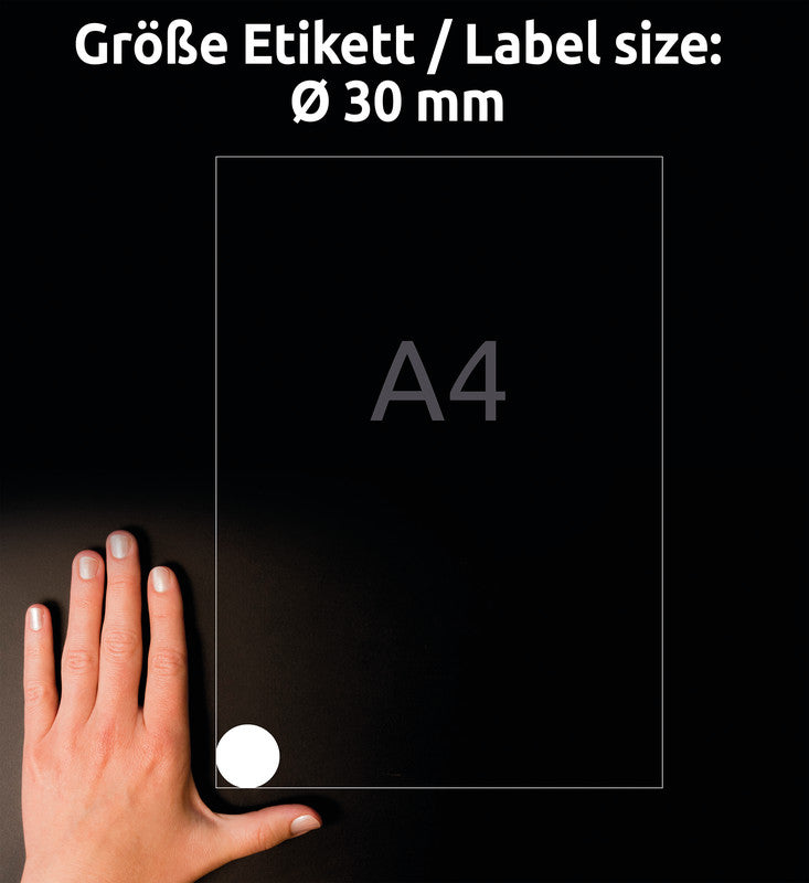 Avery Bogenetiketten, Ø 30 mm, weiss, Folie, extra stark, 20 Blatt (960 Etiketten)