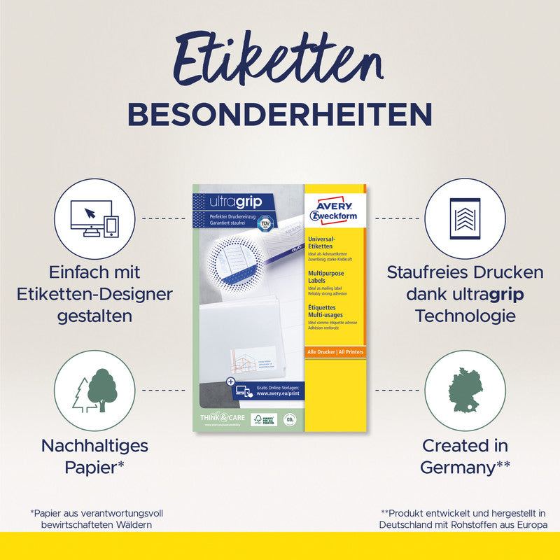 Avery Drucketiketten, 53 mm × 21 mm, weiss, Papier, wiederablösbar, Pack à 30 Blatt (1680 Etiketten)