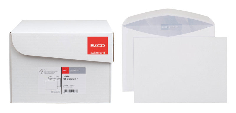 Elco Couvert C5, ohne Fenster, gummiert, hochweiss, 100 g/m², mit Innendruck – 500 Stk.