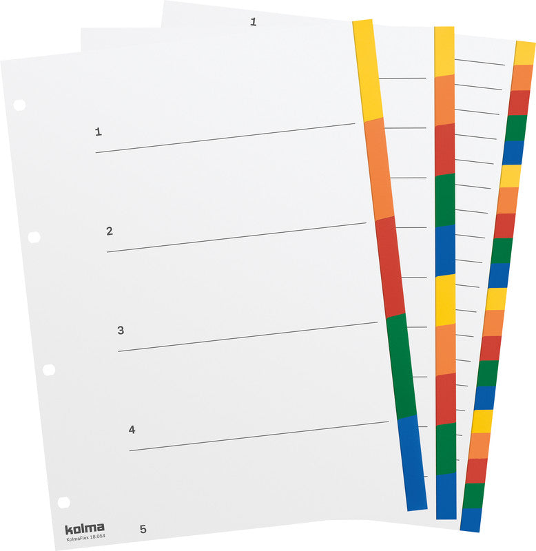 KolmaFlex Register – A4, 5-teilig, PP, farbig, unbedruckt, mit Indexblatt, 4-fach Lochung
