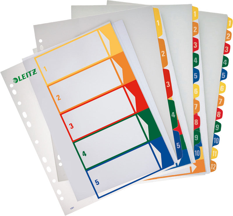 Leitz Register – A4, 6-teilig, PP, farbig, vorgedruckt, 11-fach gelocht, für Zeigebuchtaschen