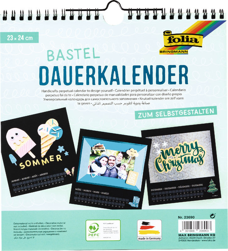 Folia Bastel-Dauerkalender immerwährend – 23 × 24 cm – mit Tagesfeldern, mit Aufhänger