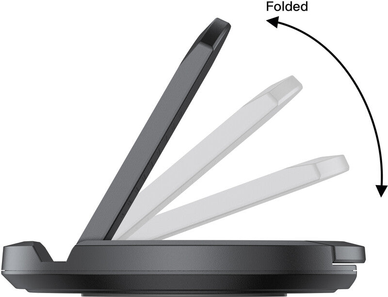 Budi Wireless Fast Charger 2-in-1 Ladeständer – 15 W/2,5 W – faltbar – für Smartphone und AirPods – Schwarz