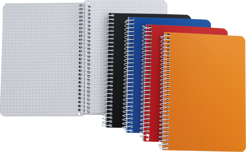 Natura line Spiralblock A6, 4 mm kariert, Spiralbindung, 48 Blatt – sortiert (blau, rot, orange, schwarz)