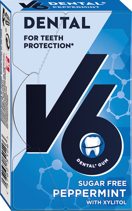 V6 Dental Care Kaugummi – Pfefferminz, vegan, zuckerfrei, 24 g