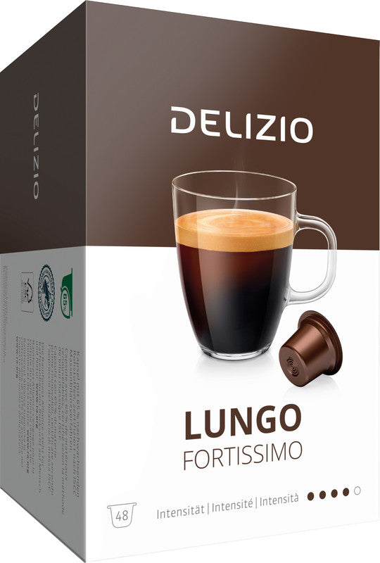 Delizio Kaffeekapseln Lungo Fortissimo – für Delizio – Intensität 4/5 – 48 Kapseln