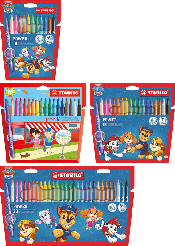 STABILO Power Filzstift, Paw Patrol – Rundspitze, 2 mm, wasserbasiert, 18 Farben