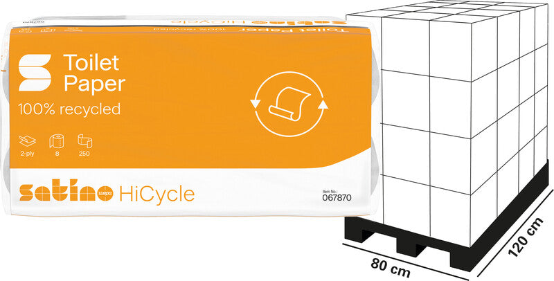 Satino hicycle Toilettenpapier – 2-lagig, Recycling, Blattgrösse 94 × 110 mm, 250 Blatt/Rolle – 8 Rollen