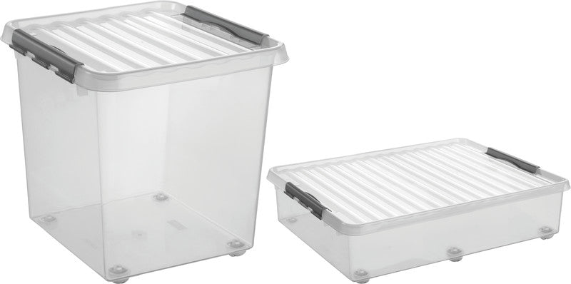 Helit die q-line Aufbewahrungsbox 60 l – mit Rollen, stapelbar, 800 × 200 × 500 mm, transparent, Kunststoff