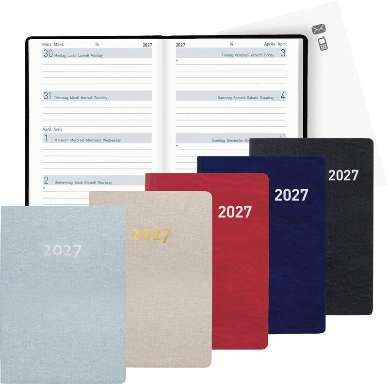 Biella Agenda – 1 Woche/2 Seiten, gebunden, 7,6 × 11 cm, 2027, rot, FSC
