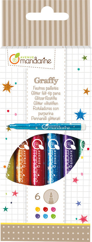 Avenue mandarine Filzstifte Glitzer Graffy, Strichbreite 4,2 mm, auswaschbar, 6 Farben