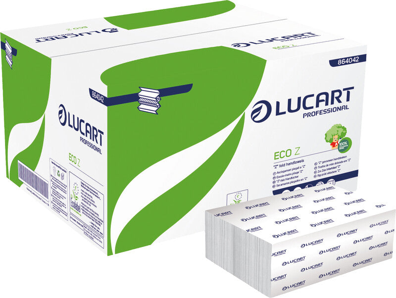 Lucart Falthandtücher Z-Falz – 2-lagig, weiss, Recyclingpapier – 225 × 240 mm – Karton 15 × 200 Blatt