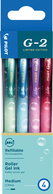 Pilot G-2 Gelschreiber 4er Etui – 4 Farben, 0,7 mm, Druck, nachfüllbar