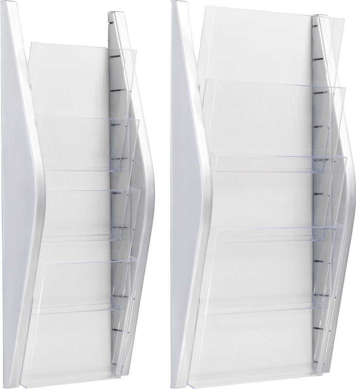 Helit Wandprospekthalter – A4 hoch, silber, Kunststoff, 4 Fächer – 1 Stk