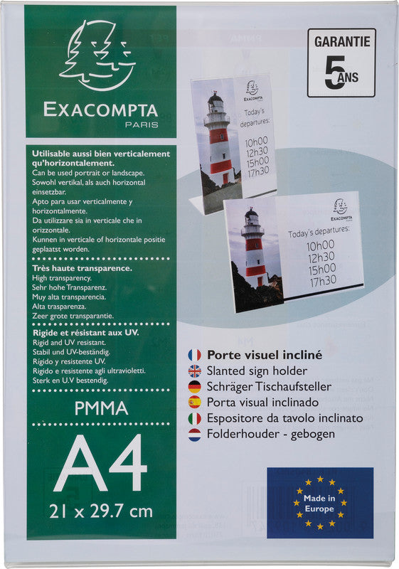 Exacompta Tischaufsteller – für A4 – 1 Fach – Hochformat – transparent – Acryl – 210×305×83 mm