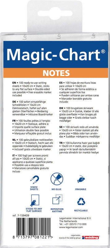 Legamaster Haftnotizen – 100×200 mm – pink, 100 Blatt, elektrostatisch geladen, recyclingfähig