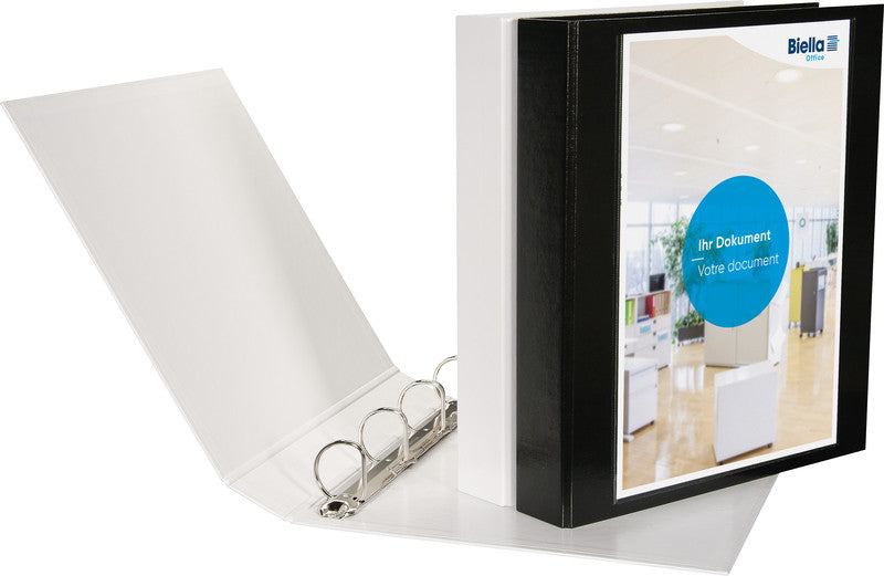Biella Zeigebuch Creative XL #2 – A4 Hochformat – 4-Ring Bügelmechanik, Ø 35 mm – Schwarz, mit Sichttasche, FSC